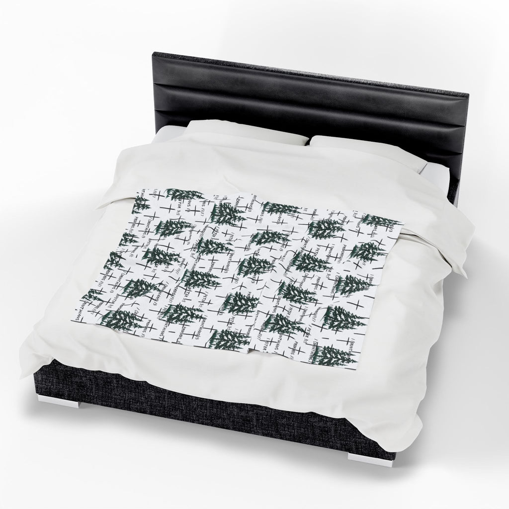 Faith Inspired Tree and Cross Velveteen Plush Blanket | Christmas Decor, Lightweight