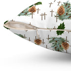 Contemporary Faith-Inspired Christmas Trees & Crosses Holiday Pillow — Holly Berries Accent