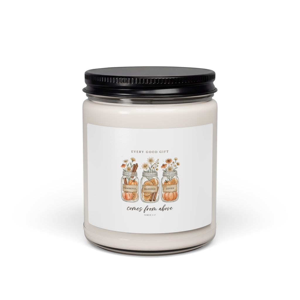 Every Good Gift Comes From Above Candle | Christian Autumn soy candle, pumpkin leaves