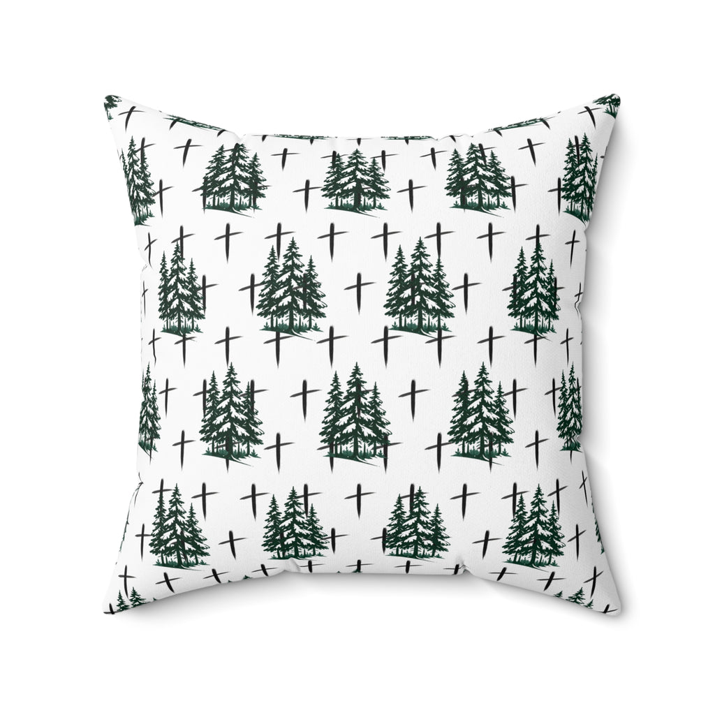 Faith Inspired Christmas Trees and Crosses Pillow | Spun Polyester Square Pillow
