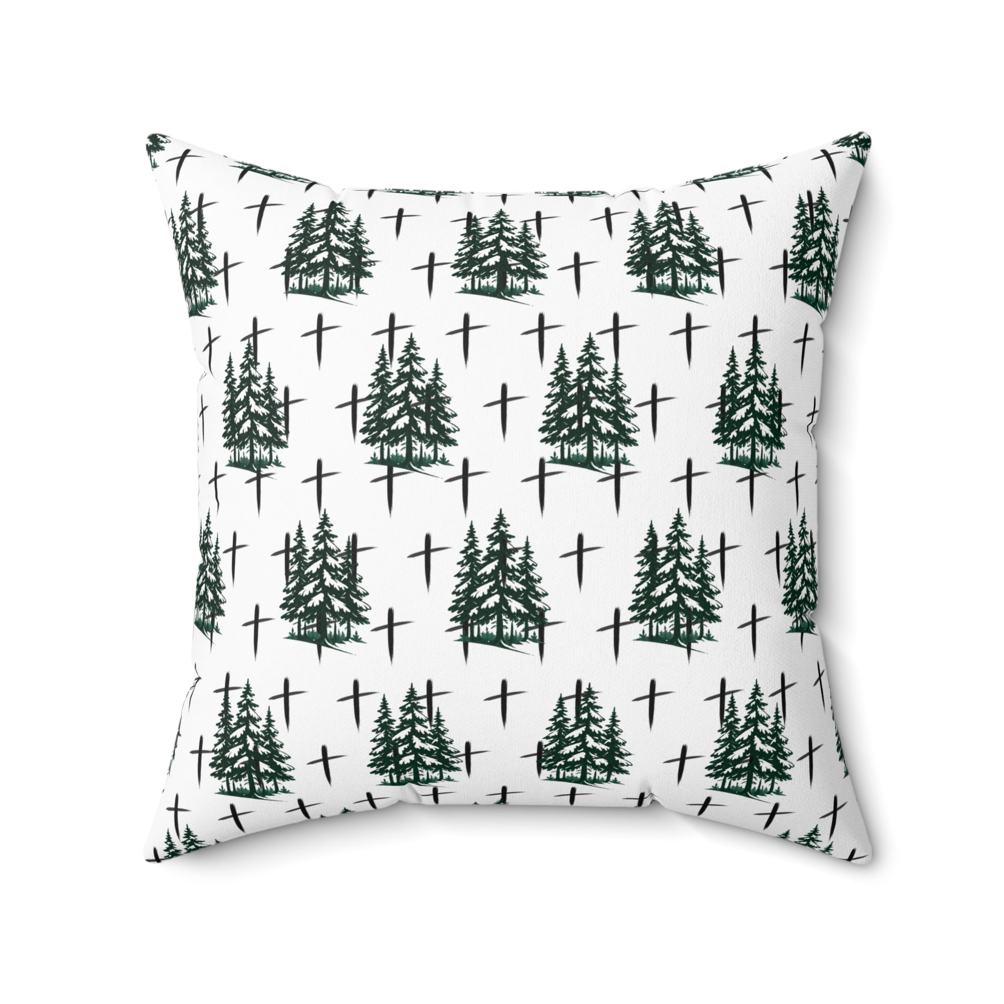 Faith Inspired Christmas Trees and Crosses Pillow | Spun Polyester Square Pillow