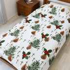 Faith Inspired Pinecone,Tree, and Cross Velveteen Plush Blanket | Christmas Decor, Lightweight