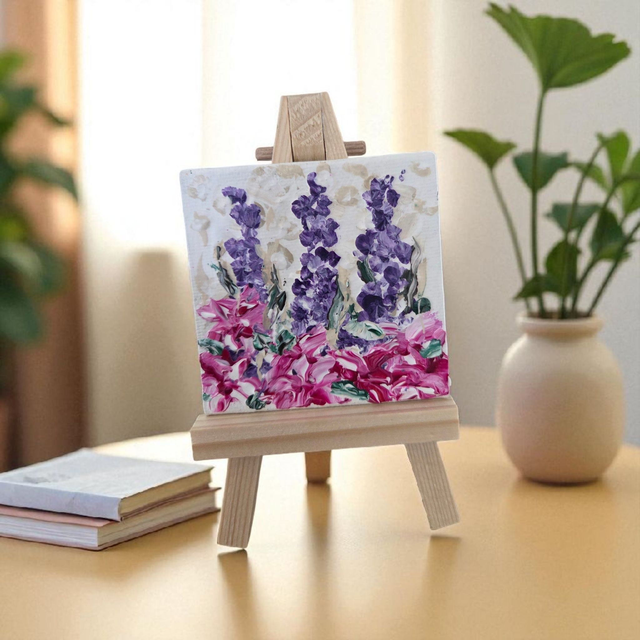 Little Light of mine- 3 lilac and pink original petite artwork