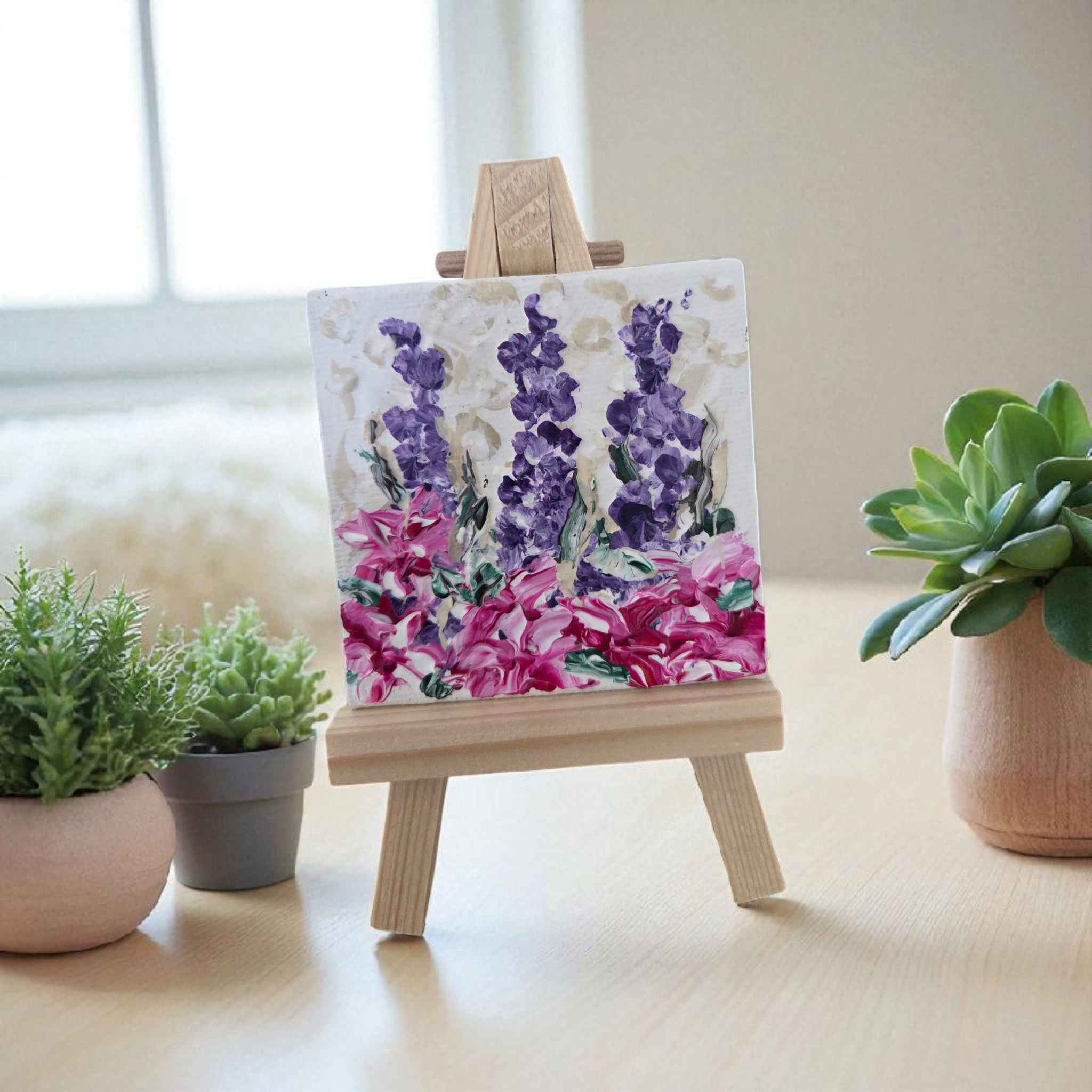 Little Light of mine- 3 lilac and pink original petite artwork