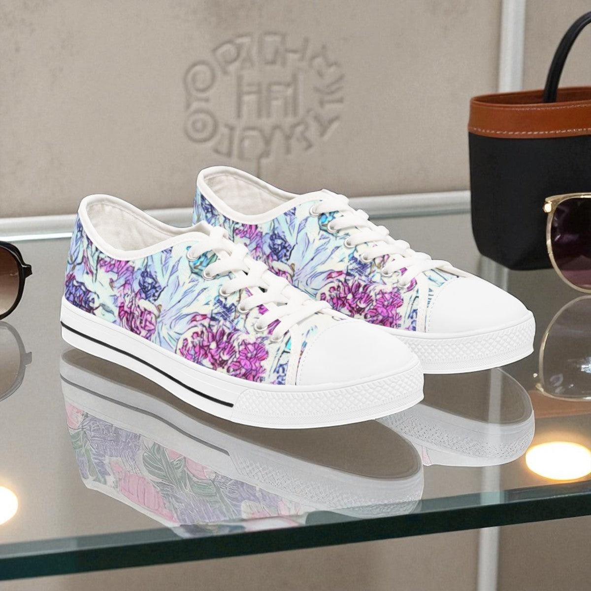 Violet Wishes original faith inspired contemporary floral cross memory foam sneakers.