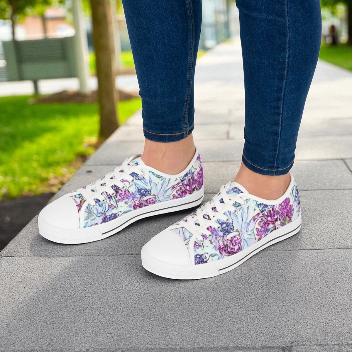 Violet Wishes original faith inspired contemporary floral cross memory foam sneakers.