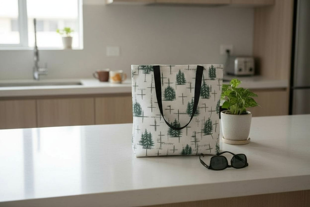 🌲 Faith-Inspired Tote Bag: Pine Trees, Crosses & Scripture 🌲