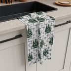 Holiday Christmas Faith-Inspired Tea Towel: Pine Trees, Crosses & Scripture