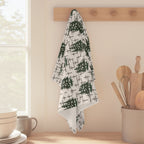 Holiday Christmas Faith-Inspired Tea Towel: Pine Trees, Crosses & Scripture