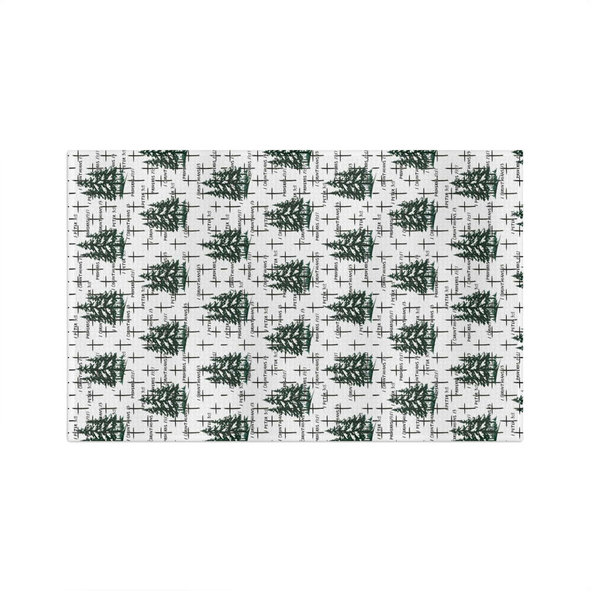 Holiday Christmas Faith-Inspired Tea Towel: Pine Trees, Crosses & Scripture