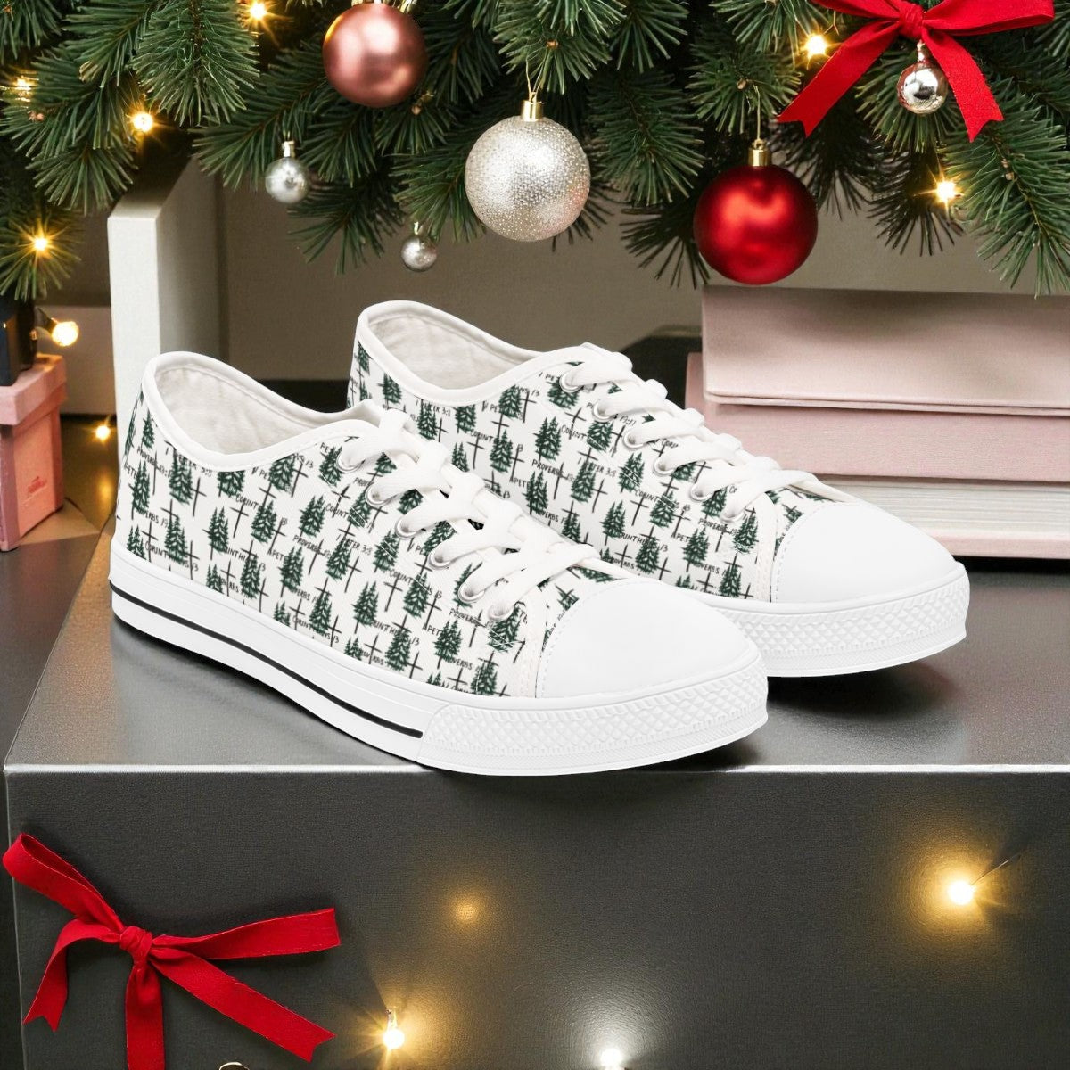 🌲 Faith-Inspired Women’s Tennis Shoes: Pine Trees, Crosses & Scripture