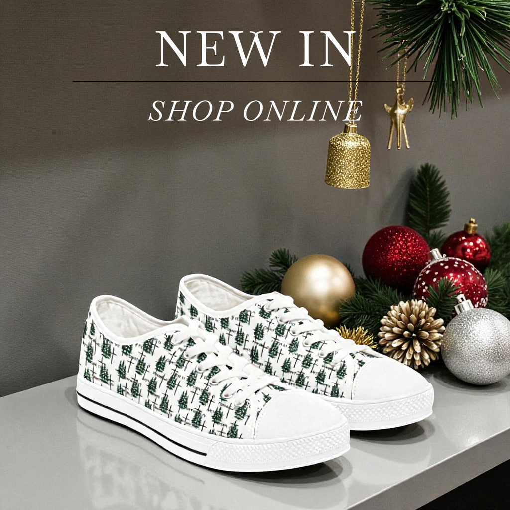 🌲 Faith-Inspired Women’s Tennis Shoes: Pine Trees, Crosses & Scripture