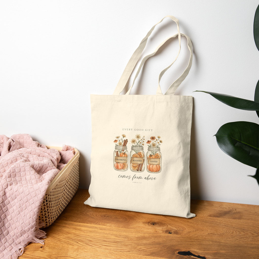 Grateful Heart Fall Floral Tote | Christian Autumn, Pumpkin Mason Jars