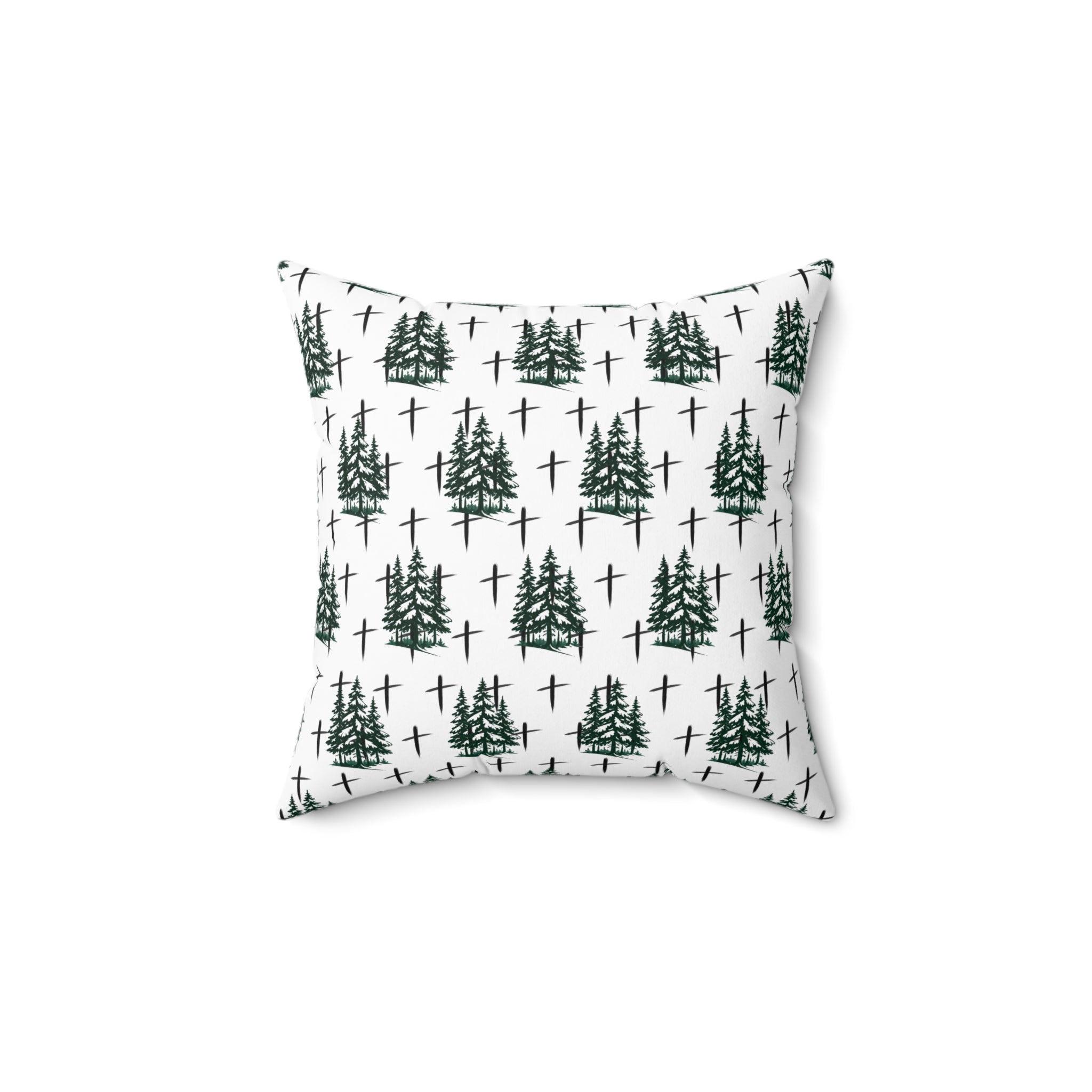 Faith Inspired Christmas Trees and Crosses Pillow | Spun Polyester Square Pillow