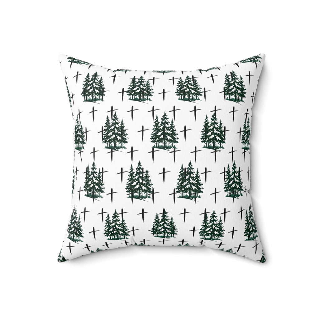 Faith Inspired Christmas Trees and Crosses Pillow | Spun Polyester Square Pillow