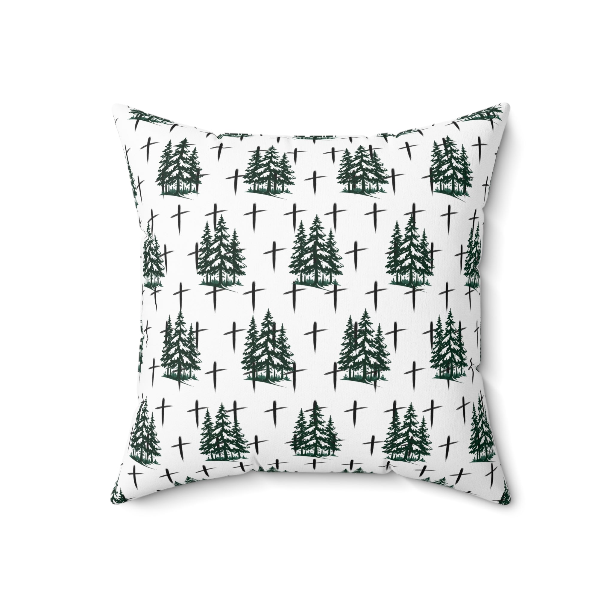 Faith Inspired Christmas Trees and Crosses Pillow | Spun Polyester Square Pillow