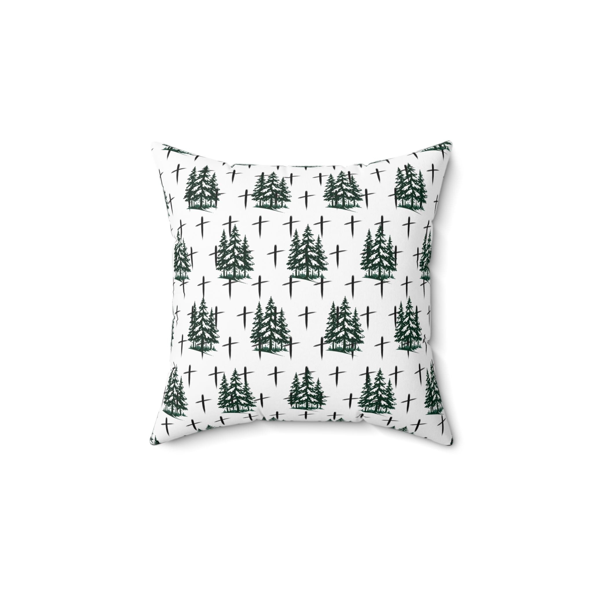Faith Inspired Christmas Trees and Crosses Pillow | Spun Polyester Square Pillow