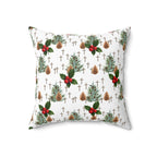 Contemporary Faith-Inspired Christmas Trees & Crosses Holiday Pillow — Holly Berries Accent
