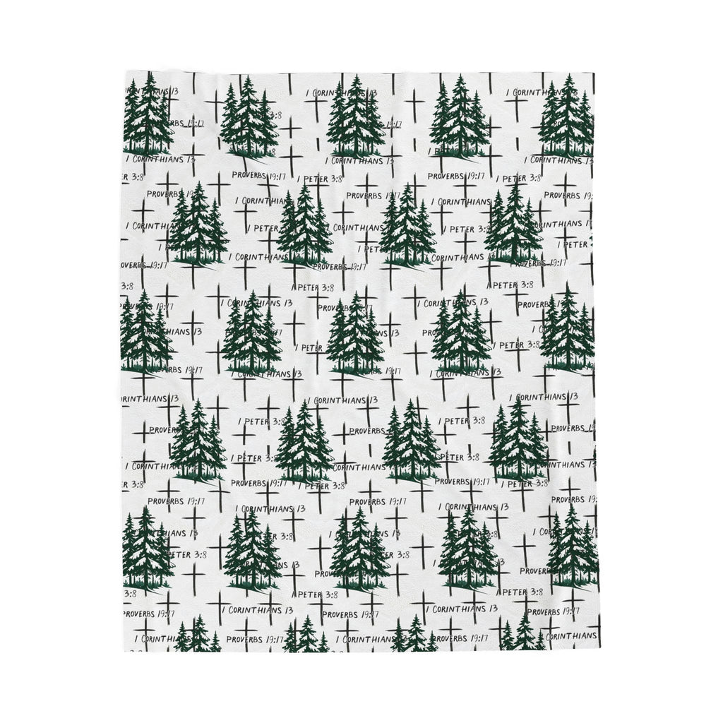 Faith Inspired Tree and Cross Velveteen Plush Blanket | Christmas Decor, Lightweight