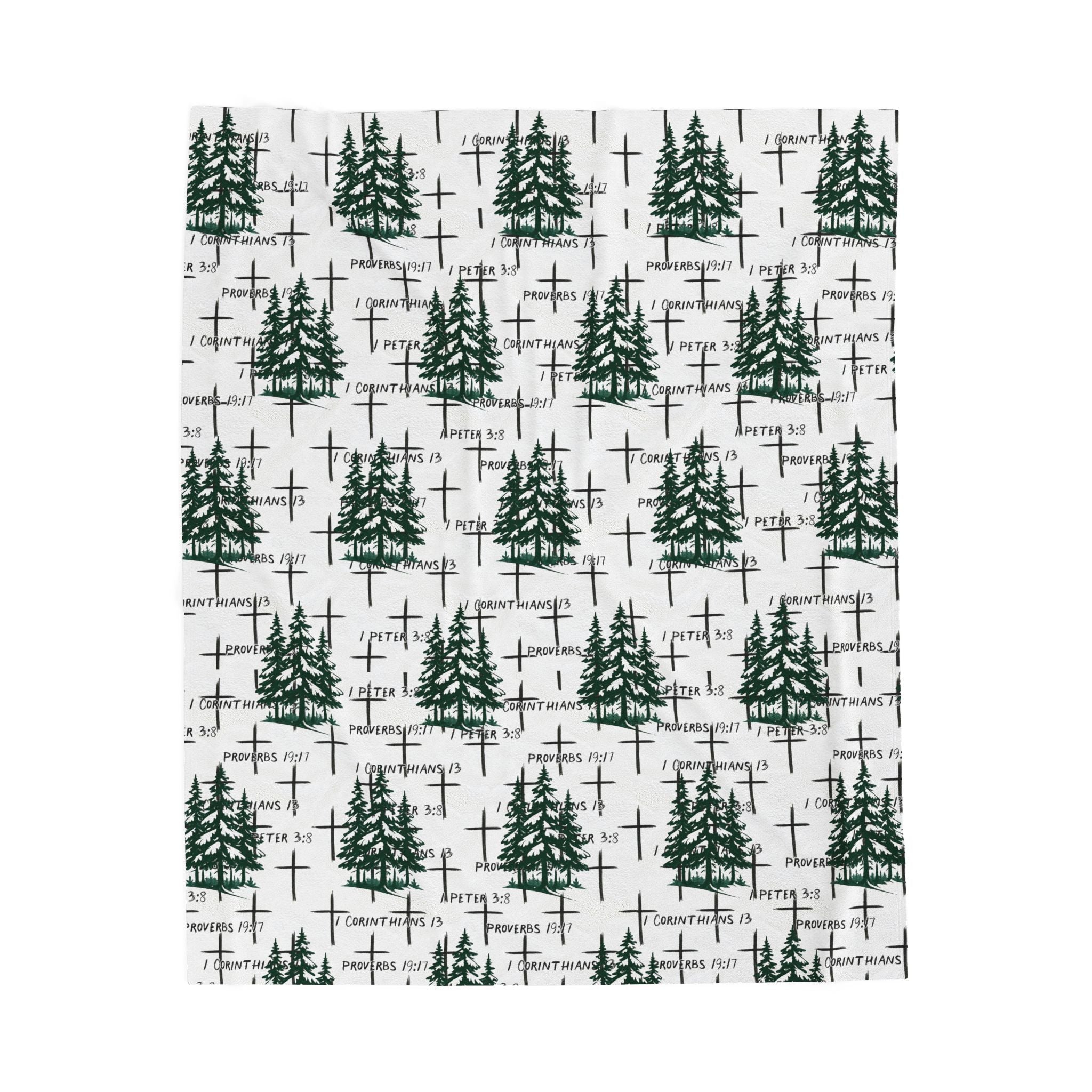 Faith Inspired Tree and Cross Velveteen Plush Blanket | Christmas Decor, Lightweight
