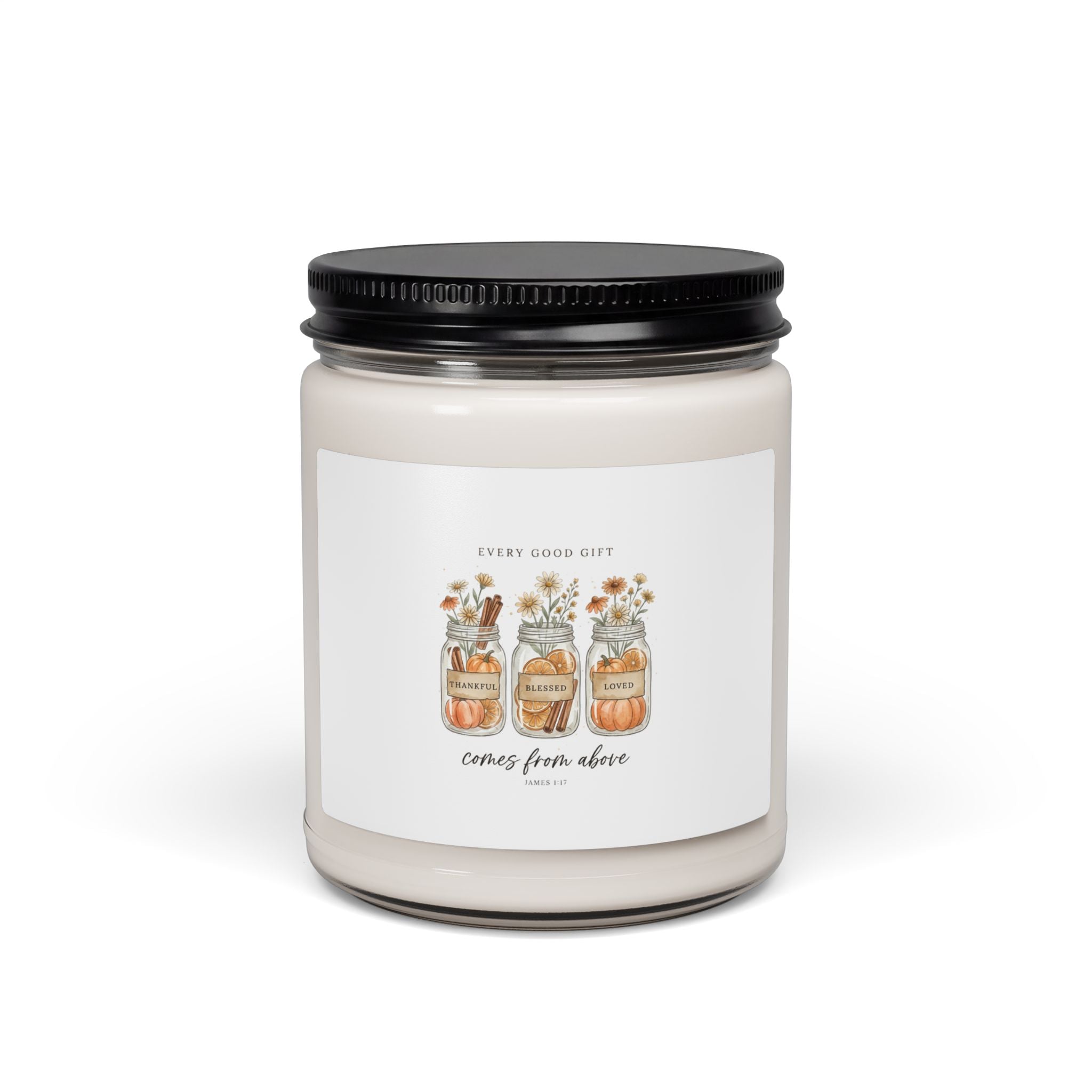 Every Good Gift Comes From Above Candle | Christian Autumn soy candle, pumpkin leaves