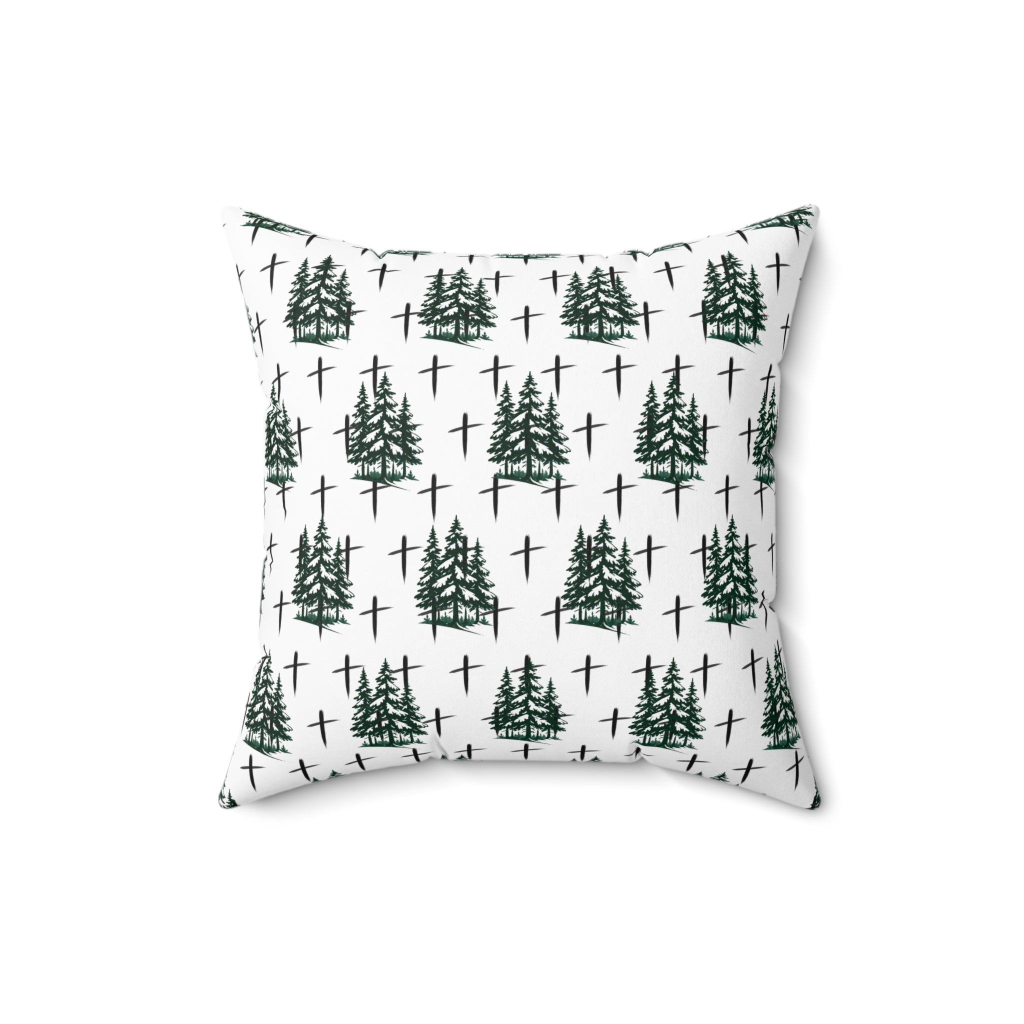 Faith Inspired Christmas Trees and Crosses Pillow | Spun Polyester Square Pillow