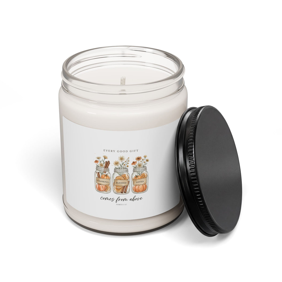 Every Good Gift Comes From Above Candle | Christian Autumn soy candle, pumpkin leaves