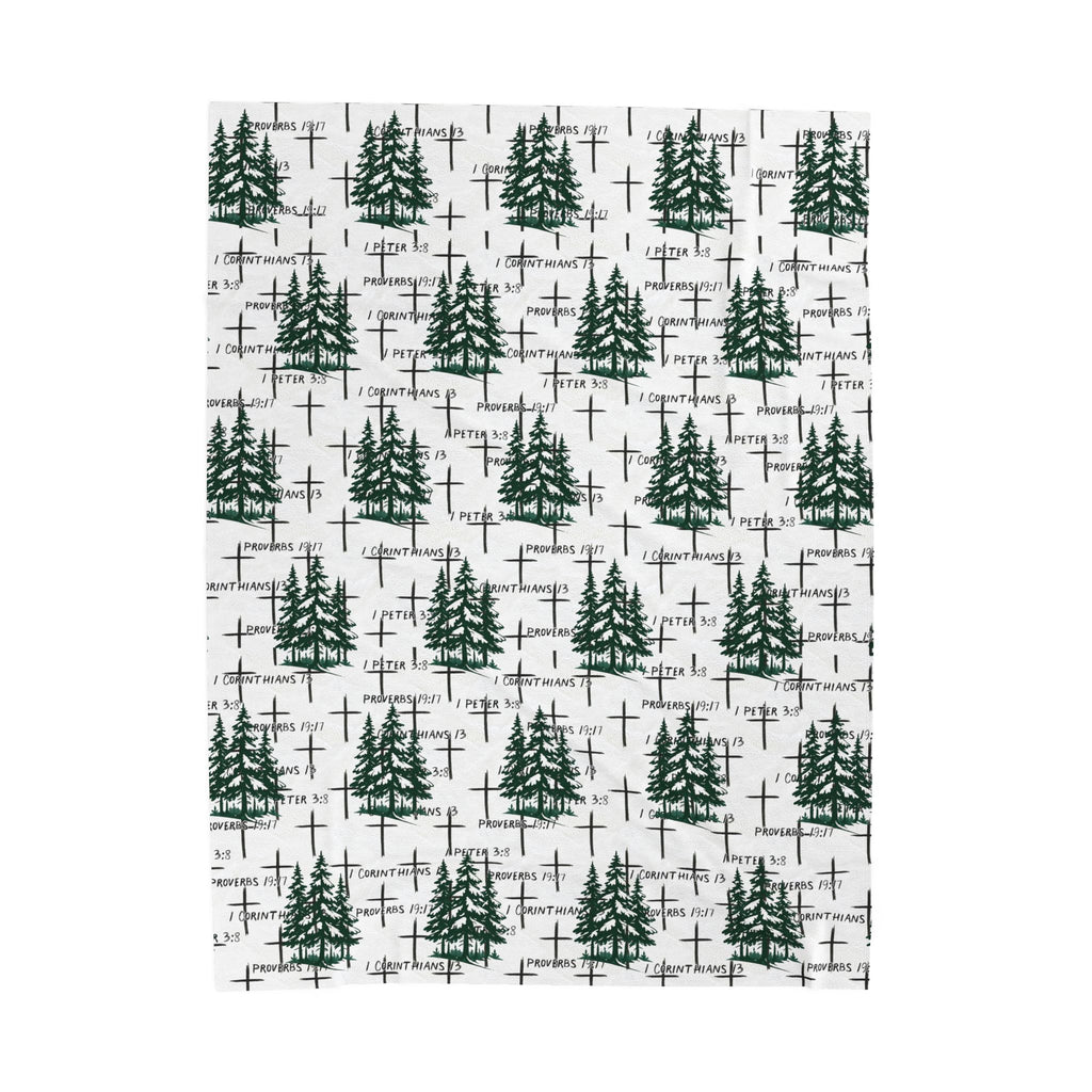 Faith Inspired Tree and Cross Velveteen Plush Blanket | Christmas Decor, Lightweight