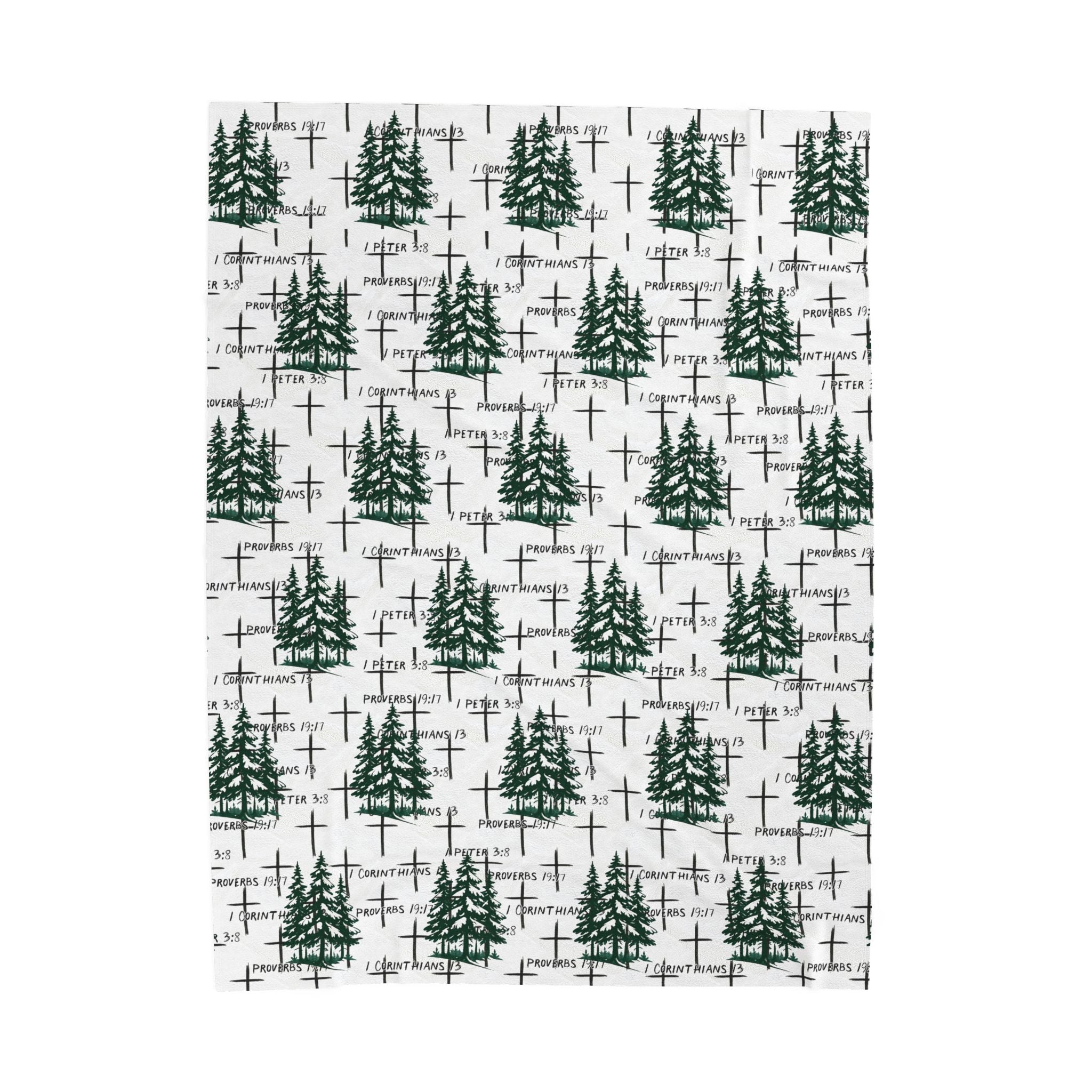 Faith Inspired Tree and Cross Velveteen Plush Blanket | Christmas Decor, Lightweight