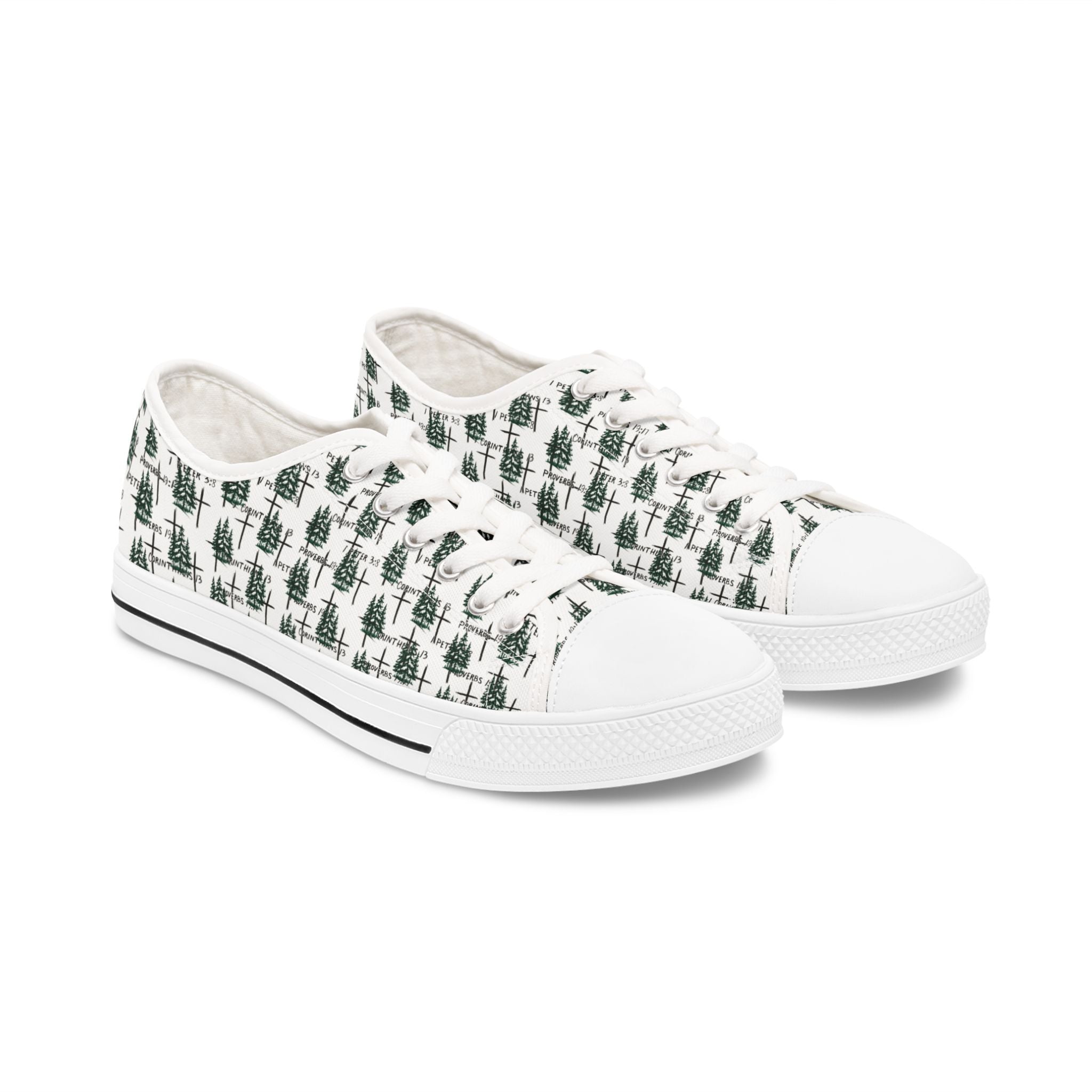 🌲 Faith-Inspired Women’s Tennis Shoes: Pine Trees, Crosses & Scripture