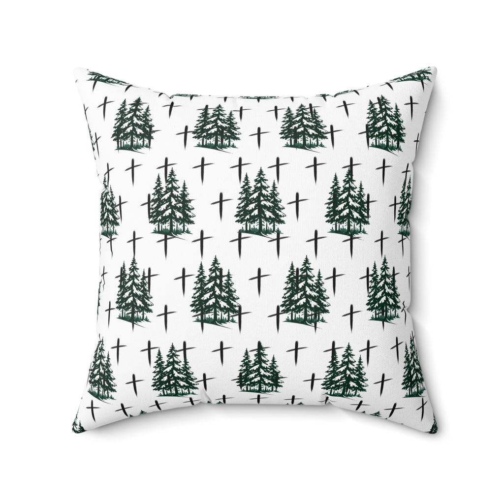 Faith Inspired Christmas Trees and Crosses Pillow | Spun Polyester Square Pillow