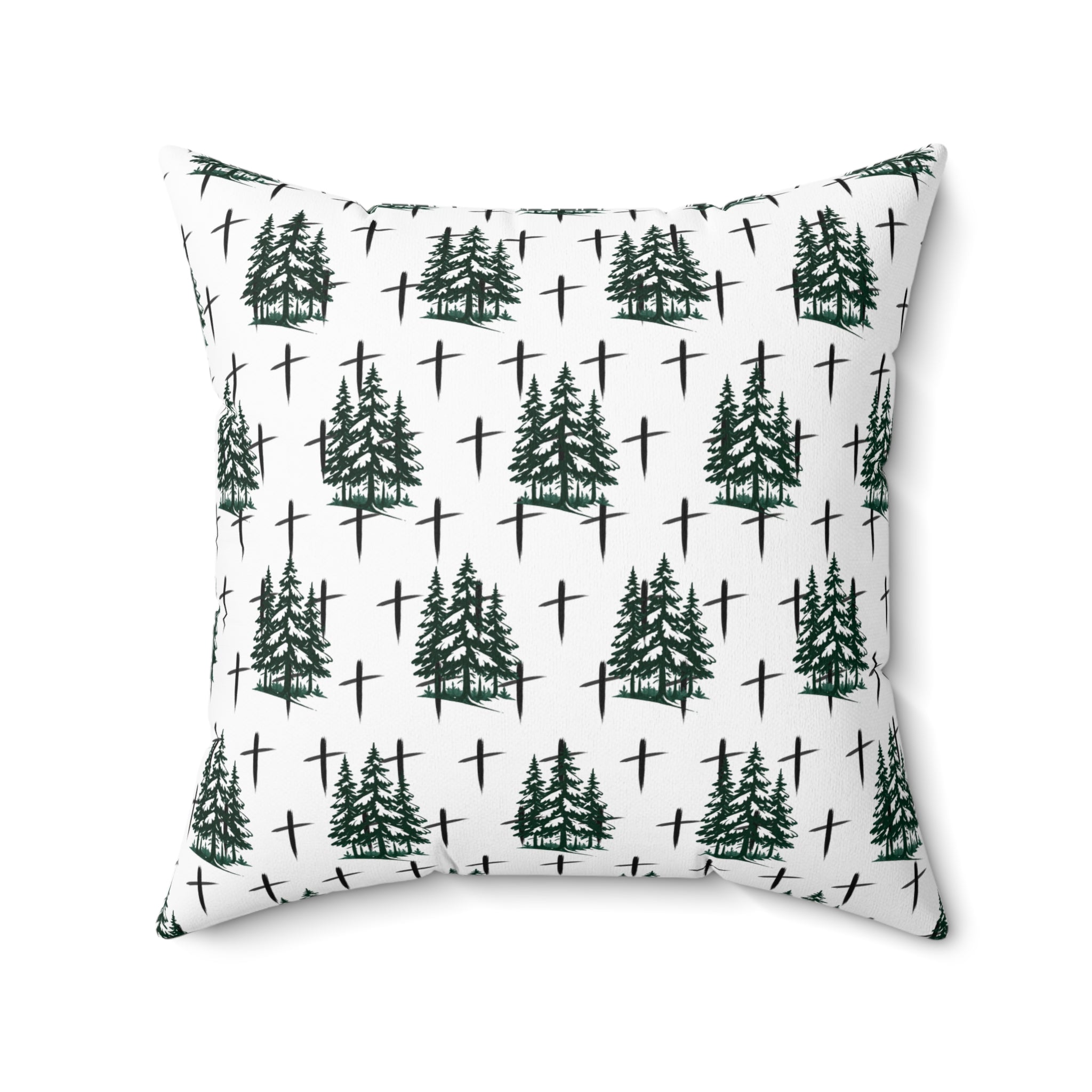 Faith Inspired Christmas Trees and Crosses Pillow | Spun Polyester Square Pillow