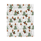 Faith Inspired Pinecone,Tree, and Cross Velveteen Plush Blanket | Christmas Decor, Lightweight