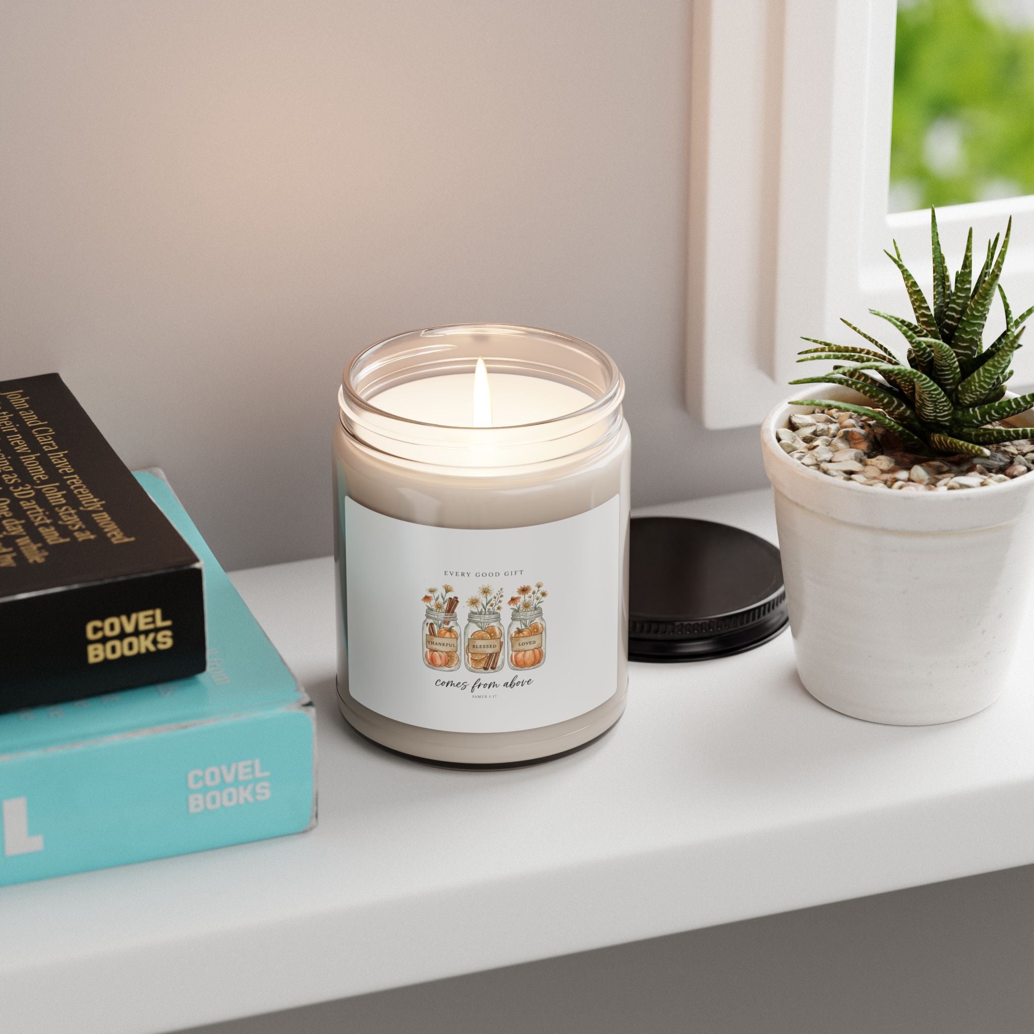 Every Good Gift Comes From Above Candle | Christian Autumn soy candle, pumpkin leaves
