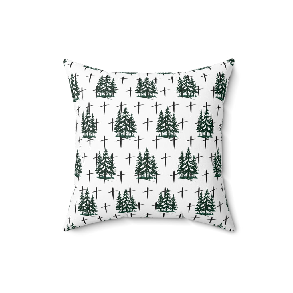 Faith Inspired Christmas Trees and Crosses Pillow | Spun Polyester Square Pillow
