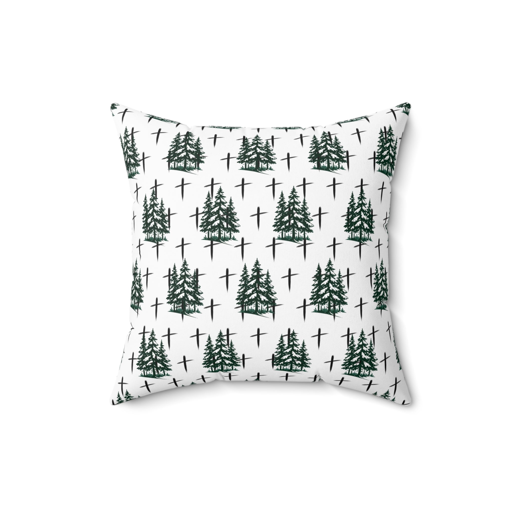 Faith Inspired Christmas Trees and Crosses Pillow | Spun Polyester Square Pillow