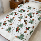 Faith Inspired Pinecone,Tree, and Cross Velveteen Plush Blanket | Christmas Decor, Lightweight