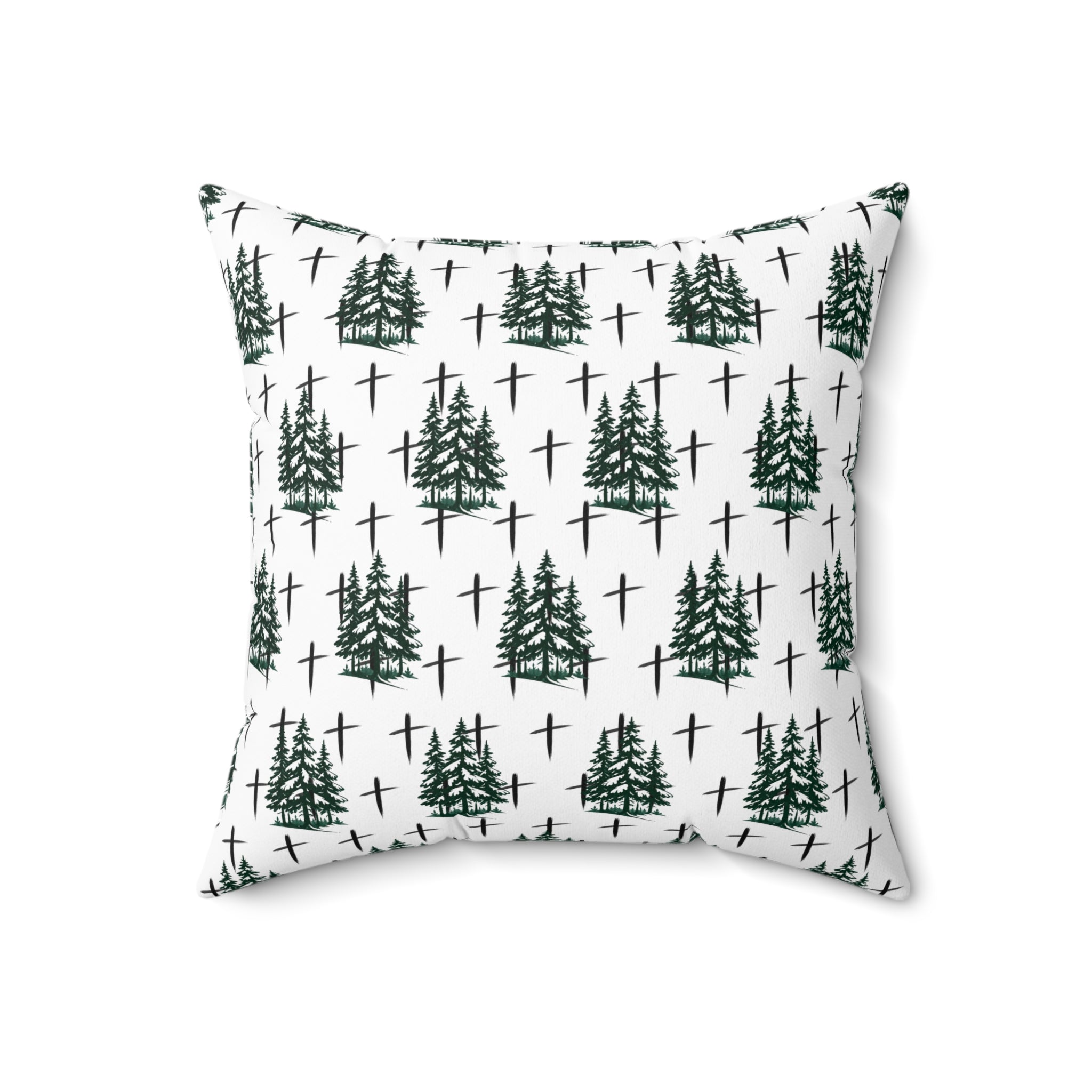 Faith Inspired Christmas Trees and Crosses Pillow | Spun Polyester Square Pillow