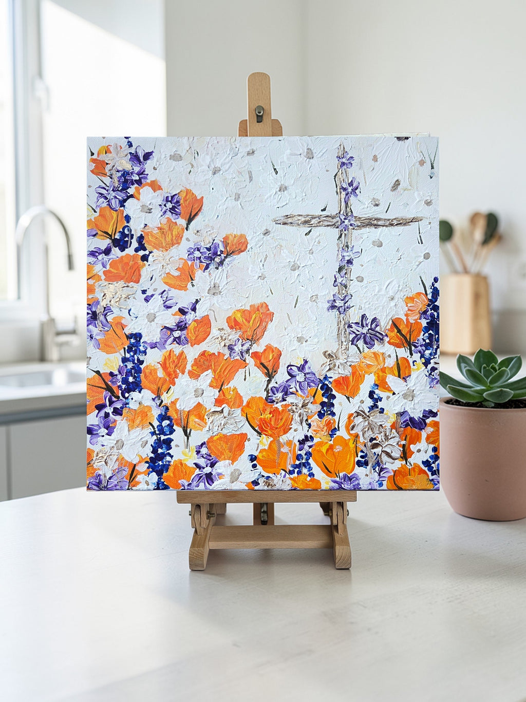 New from the Where's Jesus Collection! Light and Poppies  — Faith inspired contemporary Original Painting