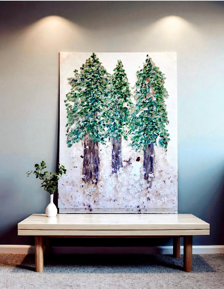 Walking with Giants- Jesus and Redwoods Original Faith Inspired  Painting