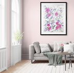 My Wish- Original Impressionist Floral-Faith inspired with Fushia, Lilac with Cross Accents