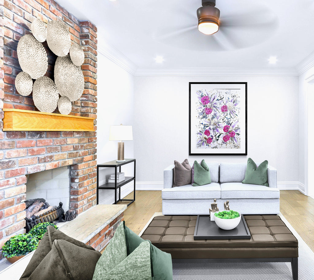 My Wish- Original Impressionist Floral-Faith inspired with Fushia, Lilac with Cross Accents