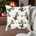 Contemporary Faith-Inspired Christmas Trees & Crosses Holiday Pillow — Holly Berries Accent